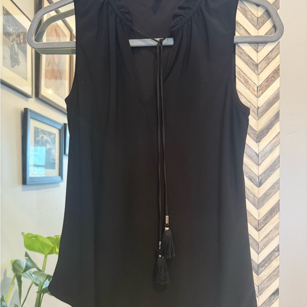 White House Black Market Black Ruched Tie Front Sleeveless Blouse